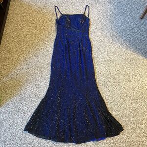 Mia Bella Womens Breaded Gown Dress Size S Silk Y2K Blue Vintage Maxi Fairy Glam